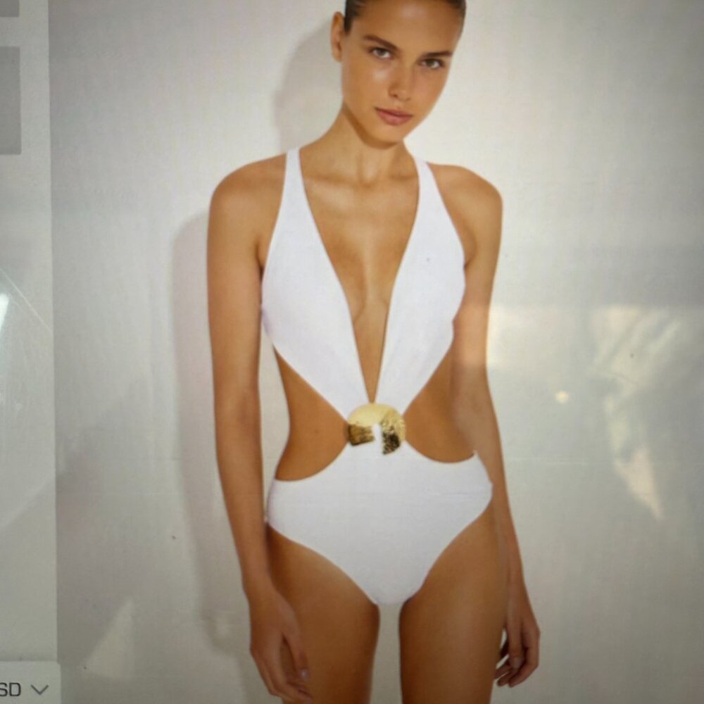 Moeva Monokini swimsuit in white with gold detail Size Medium